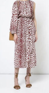 ROBERT RODRIGUEZ Leopard-print One-sleeve Silk Dress In Red Size Medium