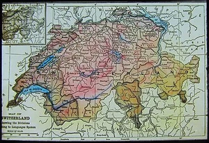 COLOUR Glass Magic Lantern Slide MAP OF SWITZERLAND C1900 DRAWING SWISS - Picture 1 of 2