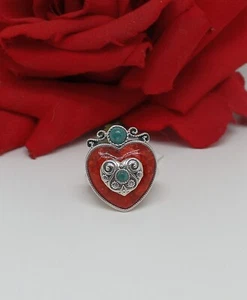 Sterling Silver NWT JTV Coral Turquoise Heart Ring Size 9 9.4g CAT RESCUE - Picture 1 of 2