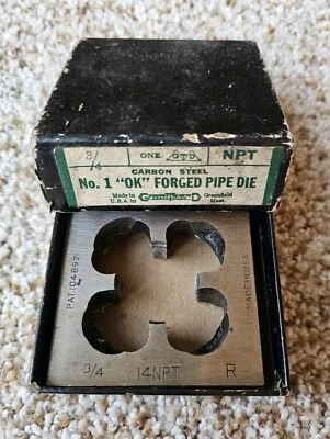 Vintage Greenfield Square 3/4" Nº. 1 matriz de tubo forjado "OK" 14NPT - Imagem 1 de 4