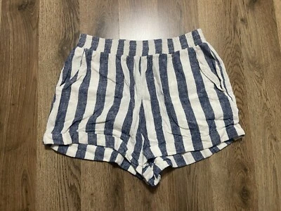 Pantalones Cortos Forever 21, Para Mujer Talla Pequeña, Blanco Azul, Rayas, Mezcla de Lino Foto 1 de 4