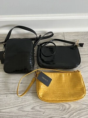 Set Os 3 Forever 21 Mujer Pequeño Amarillo Y 2 Negro Texturizado Bandolera Cartera Foto 1 de 4