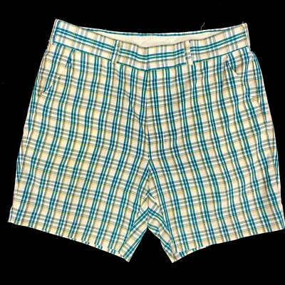Pantalones Cortos De Colección Años 60 Cuadros Verdes Amarillos Para Hombre Caminar MOD Informales GOLF 36 Foto 1 de 4