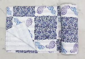 Hand Block Print Quilt Kantha Bedspread Handmade 100%Cotton Blanket Queen Throw - Picture 1 of 4