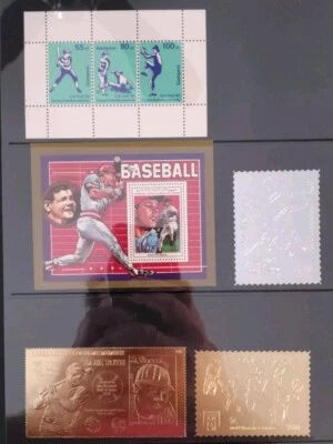Estampillas de béisbol brillantes de Guyana obtén todas estas estampillas. Pete Rose Babe Ruth.  Foto 1 de 3