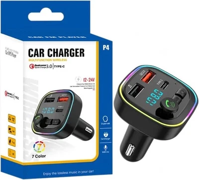 Universal Car Bluetooth V5.3 FM Aux Transmitter Receiver 3 USB Quick Charger 24W - Image 1 of 4