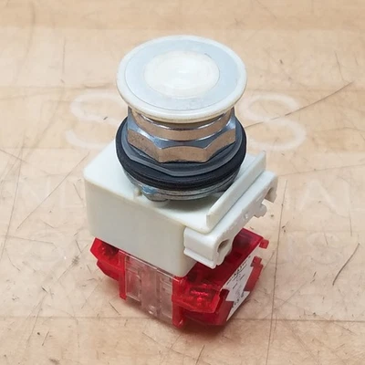 Pulsador Schneider Electric 9001KR8W, blanco, 41 mm, mantenido - USADO Foto 1 de 4