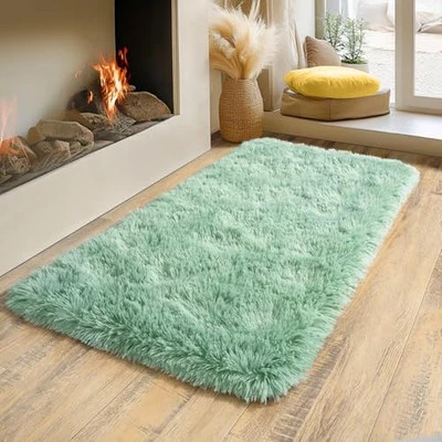 Super Fluffy Throw Rug for Bedroom, Modern Shag Sage Green Area 2x4 Light Green - Image 1 of 4