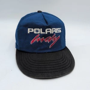 Vintage 5 Panel Polaris Indy Snowmobile SnapBack Trucker Dealer Hat Blue U.S.A. - Picture 1 of 10