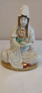 Antike Kutani sitzende Porzellan Kanonen Figur - Bild 1 von 7