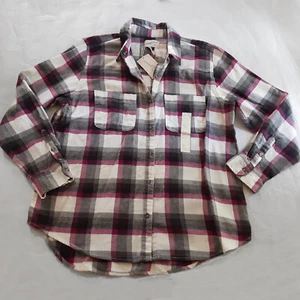 NWT Universal Thread Size M Pink Gray Plaid Flannel Long Sleeve Pockets Shirt - Picture 1 of 3