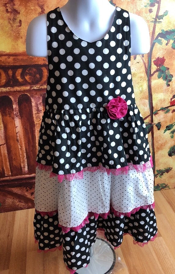 PENELOPE MACK Halter Summer Sundress Girls Pink Black Polkadot Girls Size 6x - Image 1 of 4