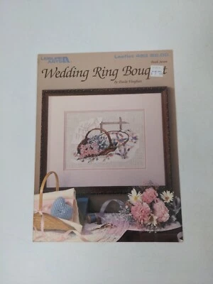 Vintage 1987 Leisure Arts Wedding Ring Bouquet Counted Cross Stitch Leaflet 493 - Image 1 of 3