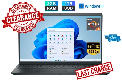 2023 Dell Inspiron 15 Laptop Computer 15.6" FHD AMD Ryzen 5 8GB RAM 1TB SSD - Image 1 of 4