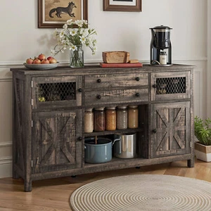 Farmhouse Kitchen Cabinet 33" Tall Pantry Sideboard Storage w/Drawer & Barn Door - Picture 1 of 11