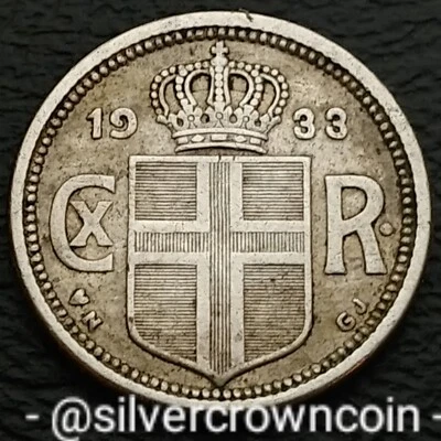 Iceland 25 Aurar 1933 ❤ N-GJ. KM#2.1. 25 Cents Coin. Christian X. 104.000 Minted - Image 1 of 4