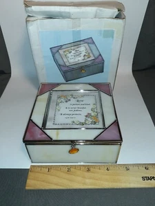 NEW RARE VTG 4.5" x 2" STAIN GLASS JEWERLY BOX WITH YELLOW STONE STERLING SILVER - Picture 1 of 22
