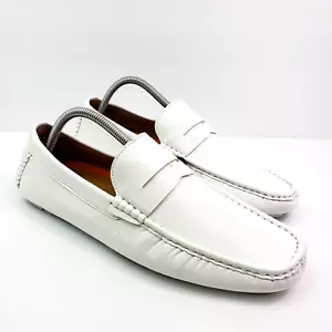 Jonsen Milan Mens Size 10 White Slip On Driving Moc Loafer Shoes AMY802A - Picture 1 of 10