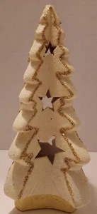Ceramic Christmas Tree w/Star Punch Outs & Gold Trim w/Votive insert & Glitter!! - Picture 1 of 8