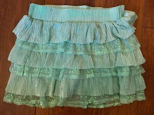 girls JUSTICE FANCY RUFFLE MINT METALLIC SKIRT shorts skort AQUA sequins SIZE 7 - Picture 1 of 2