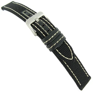 20mm Hadley Roma Black Contrast Stitching  Mens Watch Band 848 - Picture 1 of 3