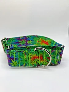 1.5" Wide Martingale Adjustable Dog Collar - Rainbow Cannabis Martingale Collar - Picture 1 of 5