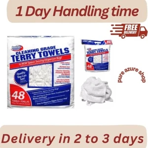 Cleaning-Grade Terry Towels, White Cotton Cloth Rag Polishing Washable 48 Towels - Picture 1 of 3