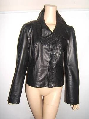 CLASSIQUES ENTIER 10 12 SEXY Black LEATHER Womens RUFFLES  Womens  Jacket Coat - Image 1 of 4
