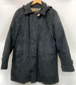 BURBERRY Coat L Black Hooded Button-Up Classic Outerwear - Picture 1 of 9