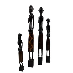 Set Of 4 Carved Wooden Statues Figurines African Men 30-50cm Tall Decorative Art - Picture 1 of 22