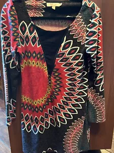 Aryeh Red Black Yellow Green Sweater Knit Dress Medium - Picture 1 of 4