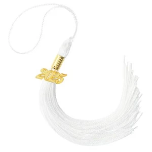 2025 White Graduation Tassel Grad Cap Tassel with 2025 Year Gold Charm - Picture 1 of 6