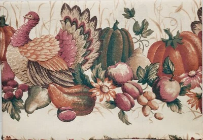 Printed Linen Tablecloth 70" Round, FALL,PUMPKINS & TURKEY, THANKSGIVING,BM - Image 1 of 4