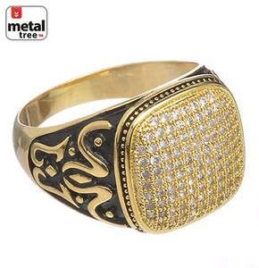 Herren Iced Bling Hip Hop Messing 14k vergoldet Micro Pave CZ - rosa Ring 15321 - Bild 1 von 6