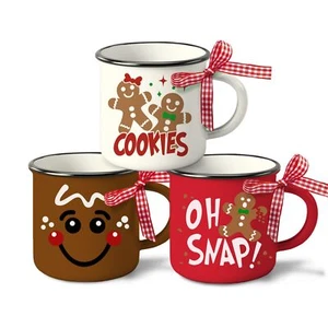Christmas Gingerbread Man Mini Coffee Mug Xmas Cookies 5 oz Set of 3 - Picture 1 of 7