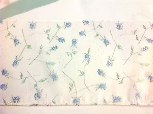 Vintage White Sheer with Blue Rose Buds Trim 4 inches wide 2 yards - Picture 1 of 2