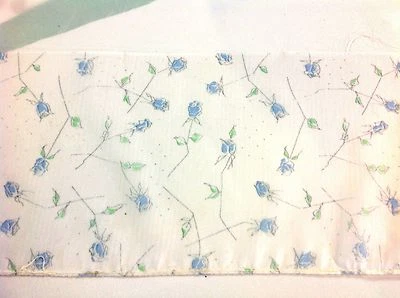 Vintage White Sheer with Blue Rose Buds Trim 4 inches wide 2 yards