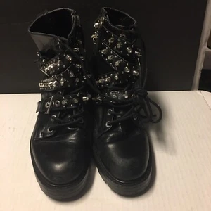 Zara LEATHER ANKLE BOOTS WITH PEARLS Studs Straps & Rhinestones Black  Size 35 - Picture 1 of 18