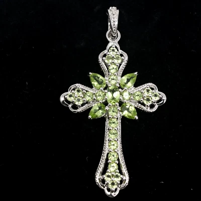 Sterling Silver Peridot Cross Enhancer Pendant Necklace 20" Sterling Box Chain - Image 1 of 4