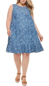 TOMMY HILFIGER Womens Blue Sleeveless Knee Length Shift Dress Plus 20W - Picture 1 of 14