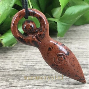 3" Natural Red obsidian quartz crystal carved goddess pendant Reiki healing gift - Picture 1 of 12