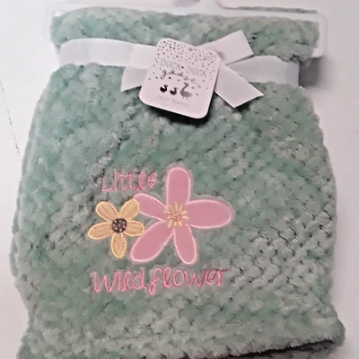Green BABY BLANKET PLUSH - DUCK DUCK GOOSE Unisex 30x40 In. Pink,Yellow Flowers - Image 1 of 2