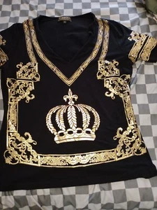 Pompoos Harald Glockler Damas Negro Dorado Barroco Top Talla 16 Cuello en V Corona Elástica - Imagen 1 de 7