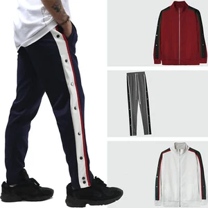 Mens Hip Hop Poly Side BUTTON Track Pants Jackets Slim Fit Sports Joggers - Picture 1 of 36