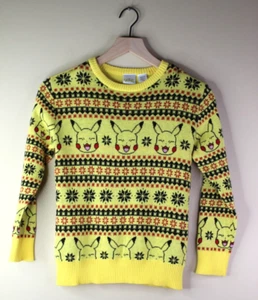 Pokémon Pikachu Winter Yellow Holiday Boys Pullover Sweater Size Small - Picture 1 of 5