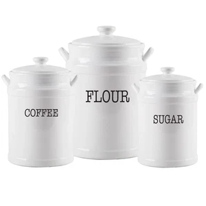 F&F Set di 3 Lattine per Preparazione in Ceramica Bianco - Foto 1 di 2