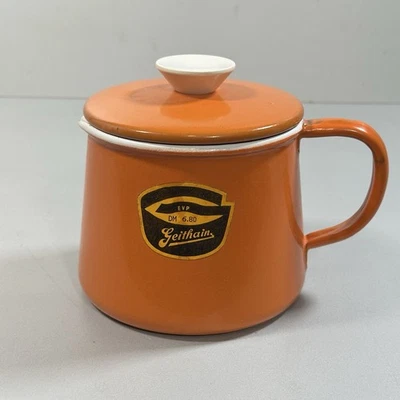 Emaille-Milchtopf 1,2L mit Ausguss Original DDR 70er Vintage Orange Ungenutzt - Bild 1 von 4