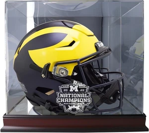 Michigan Wolverines 2023 College National Champs Mahogany Helmet Display Case - Picture 1 of 1