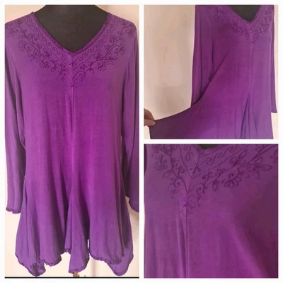 HolyClothing Gypsy Purple Embroidered  Satin Trim Hippie Hankerchief Top M 👇 - image 1 of 4