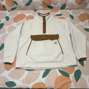 Carhartt Pullover Snap Fleece Women's XL Extra Large Beige Tan Fleece Jacket - Picture 1 of 15